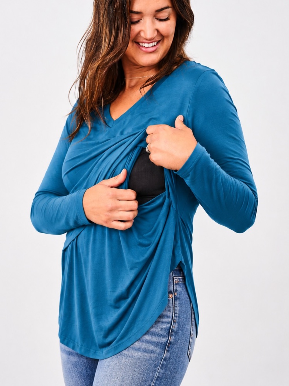 Latched Mama Blue Long Sleeve Nursing Shirt Pumping Breastfeeding Postpartum XS